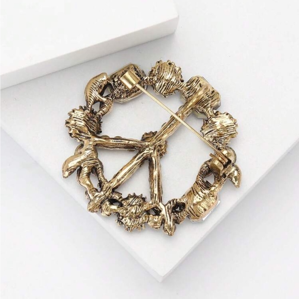 Floral Crystal Peace Sign Brooch - Picture 6 of 6